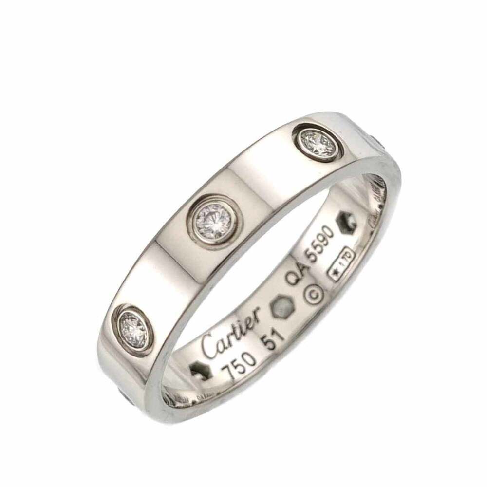 Cartier Mini Love Ring #51, 8 Diamonds, 18K White Gold (750)